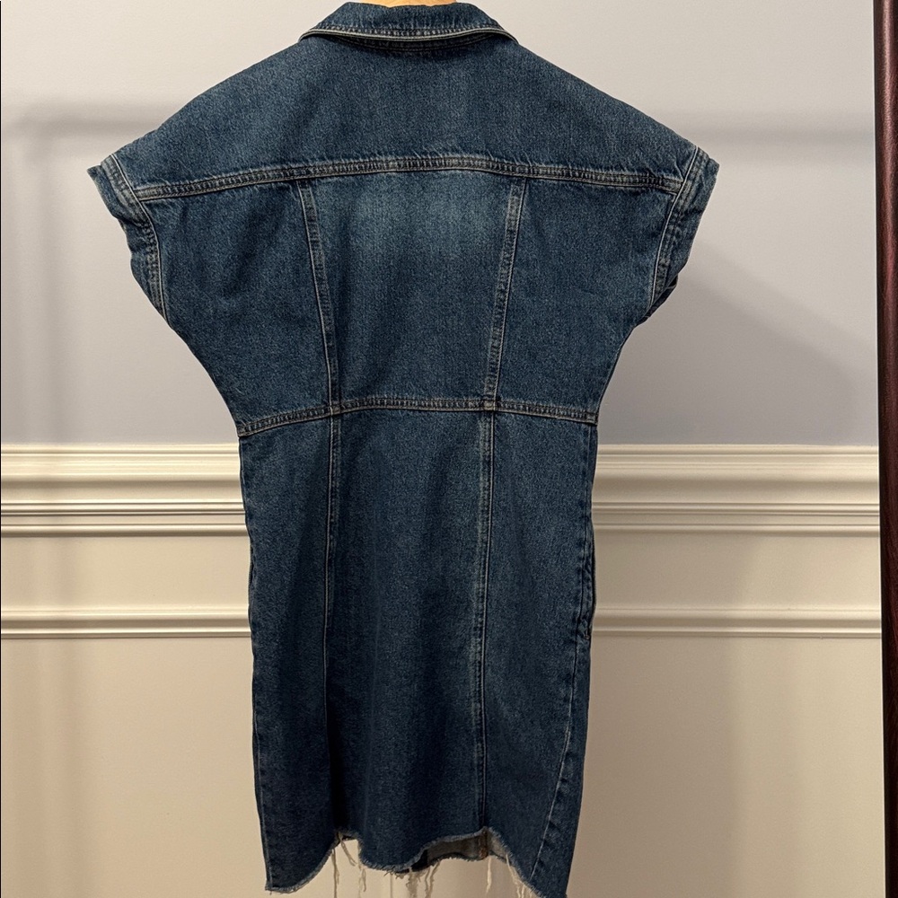 Free People The City Button Front Raw Hem Western Denim Jean Dress M Medium - Picture 3 of 5